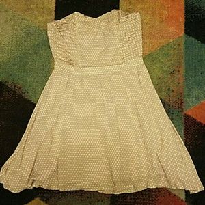 Peach polka dot strapless dress